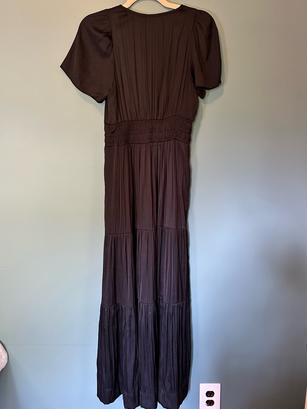 Anthropologie The Somerset Maxi Dress Black Satin Pleated Black Tie Wedding XS - Picture 10 of 10